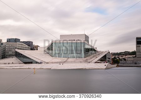 Oslo, Norway - August 11, 2019: Exterior View Of Opera House In Oslo. New Modern Building Designed B
