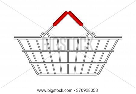 Basket Empty For Supermarket Isolated On White, Shopping Basket Silver, Handle Basket Metal Side Vie