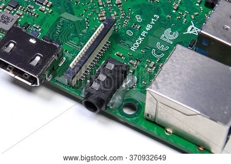 Moscow, Russia - June 11, 2020: Pay A Mini Computer With A Processor And Interface Connectors. Minia