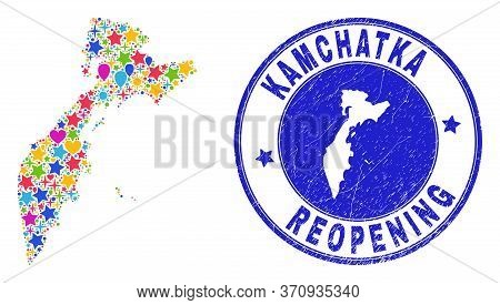 Celebrating Kamchatka Map Mosaic And Reopening Corroded Seal. Vector Mosaic Kamchatka Map Is Done Wi