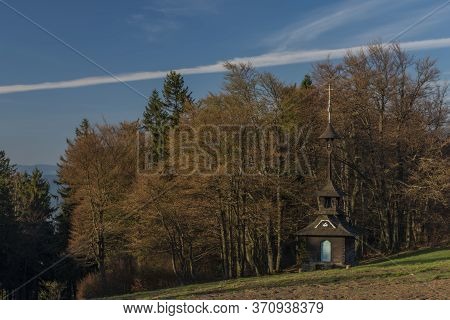 Old Wooden Chapel In Pustevny On Hill In Beskydy Mountains