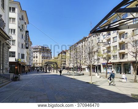 Sofia, Bulgaria - April 24, 2020: Slaveykov Square At The Center Of City Of Sofia, Bulgaria