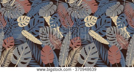 Seamless Pattern With Tropical Leaves. Vector Design