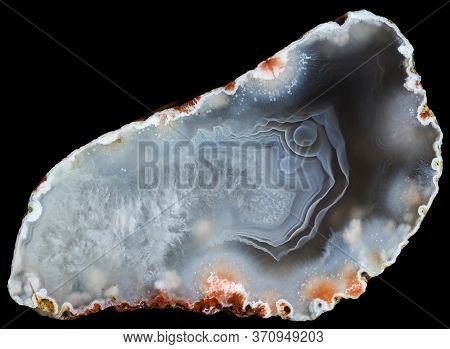 Slice Of Agate Geode With Red Zeolite Inclusions. Russia, Kemerovo Region