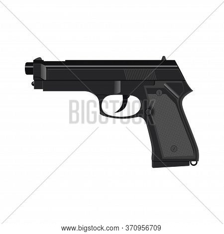 Black Pistol Vector Illustration Isolated On White Background, Icon, Cartoon