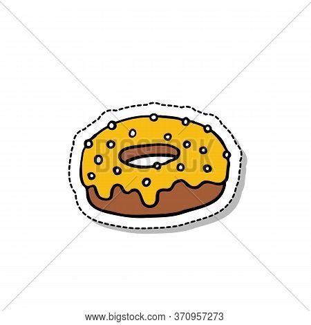 Donut Doodle Icon, Vector Color Sticker Illustration