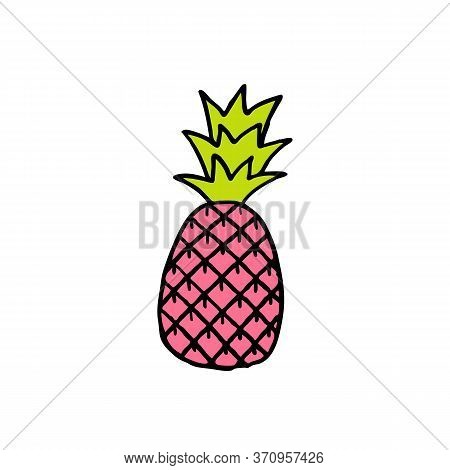 Pineapple Doodle Icon, Vector Color Cute Illustration