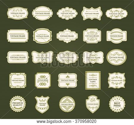 Large Collection Of Vintage Frames Of Assorted Classic Shapes For Labels With Room For Text On Green