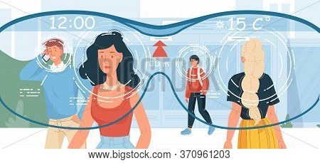 View On People Walking City Street Via Smart Glasses Wearable Device. Intelligence Accessories For A