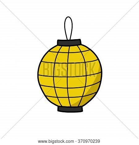 Chinese Paper Lantern Doodle Icon, Vector Color Illustration