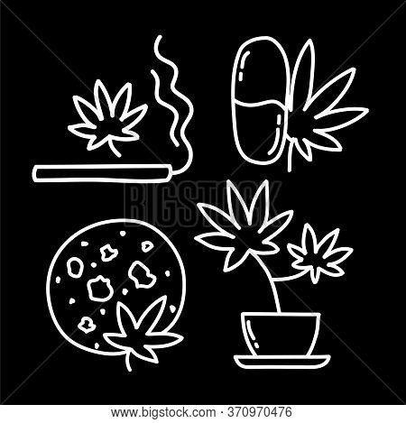 Marijuana Doodle Icon, Vector Line Black Illustration