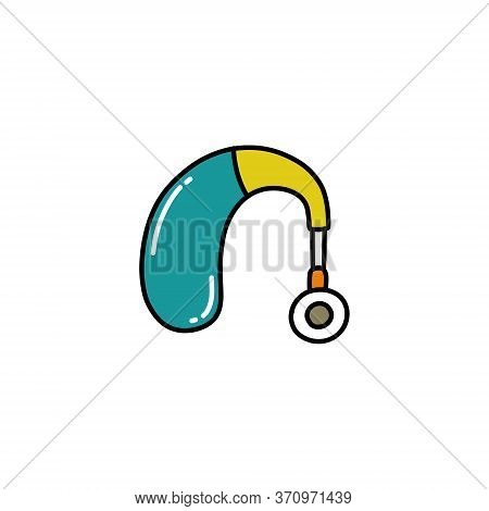 Hearing Aid Doodle Icon, Vector Color Illustration