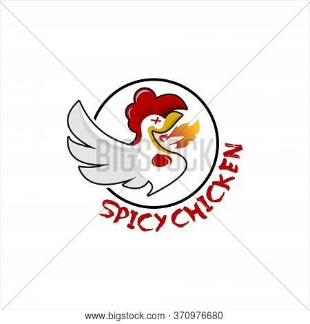 Cartoon Emblem Chicken Logo Design Template. Label Illustration For Hot And Spicy Fried Chicken.