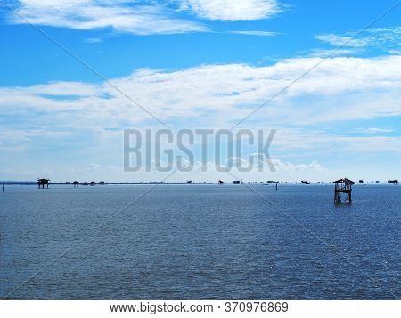 Landscape Of The Beautiful Sea At Bang Tabun, Ban Laem, Phetchaburi, Thailand.morning Sky.view Point