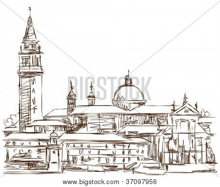Venice - Island of San Giorgio Maggiore. Vector sketch