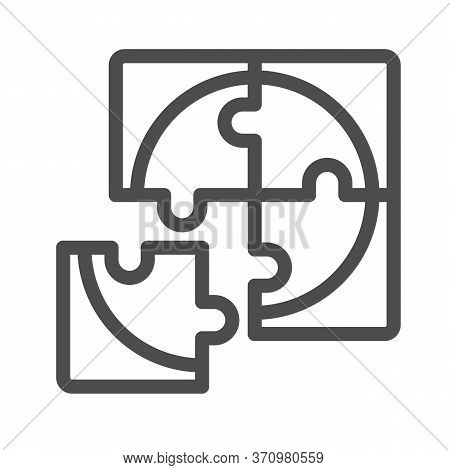 Four Puzzle Pieces Line Icon, Business Solution Concept, Jigsaw Puzzles Sign On White Background, Fo