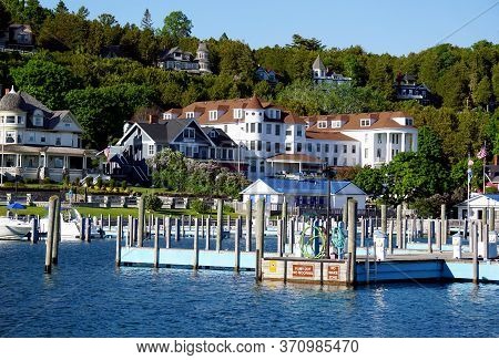 Mackinac Island, Michigan / United States - June 11, 2018: Sailboats And Yachts May Dock In The Mack