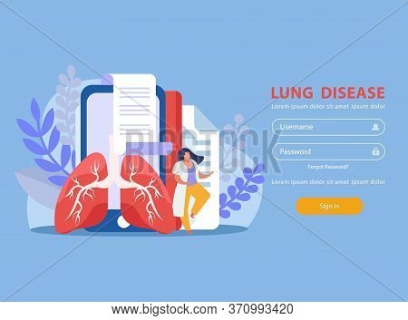 Human Lungs Doctor Medical Card And Log In Form On Blue Background Flat Vector Illustration