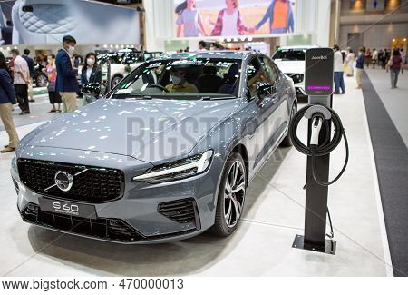 Bangkok, Thailand - December 7, 2022: Volvo S60 Recharge Plug-in Hybrid Presented In Motor Expo 2022