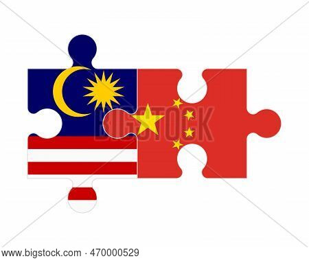 Connected Puzzle Of Flags Of Malaysia And China, Vector