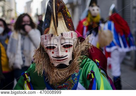 Xinzo De Limia, Spain -02/19/2022 Pantalla The Traditional Carnival Mask. One Of The Most Popular Ca