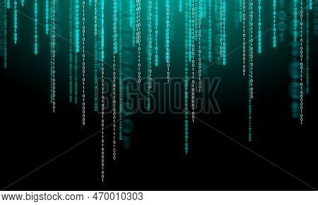 Binary Code With Neon Rays On A Black Background. Computer Language, Binary Code, Background, Illust