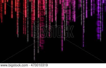 Neon Binary Code On Black Background.binary Binary Code In Pink And Magenta Gradient.new Technologie