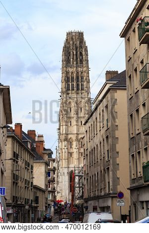 Rouen, France - August 31, 2019: This Is A View Of The Butter Tower Of The Rouen Cathedral From The 