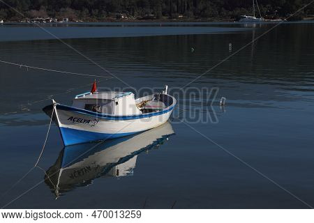 Milas, Mugla, Turkey : 24 January 2023 In The Kazıklı Village Of Milas District, The Boats Of The Lo