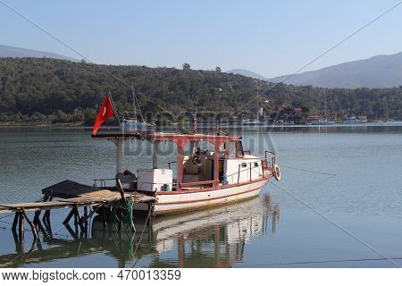 Milas, Mugla, Turkey : 24 January 2023 In The Kazıklı Village Of Milas District, The Boats Of The Lo