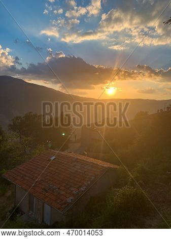 Sunset In A Mountain Town In Italy