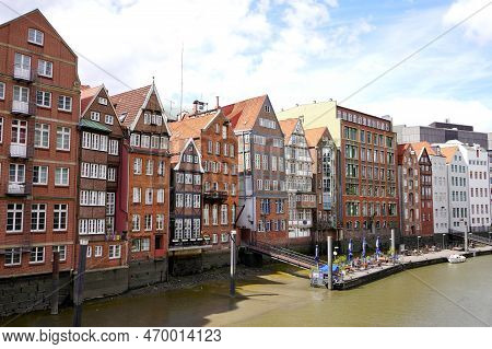 Facade Of Hamburg Houses In Germany, North Europe