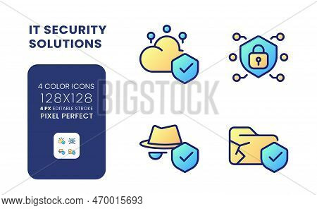 Data Security Solutions Gradient Fill Desktop Icons. Cloud Computing Provider. Database Encryption. 