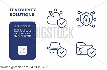 Data Security Solutions Linear Desktop Icons Set. Cloud Computing Provider. Database Encryption. Pix