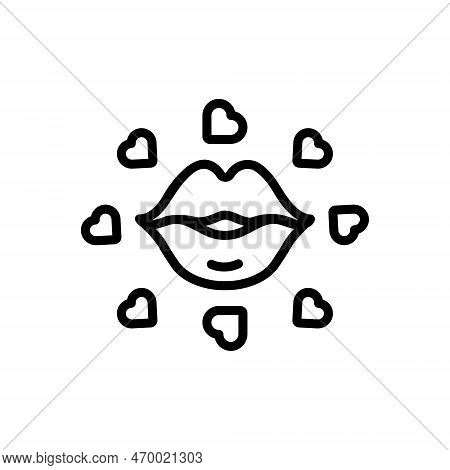 Black Line Icon For Kissing Lips Love Mouth Kiss Osculation Sexy Hearts Valentines Romantic