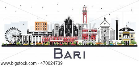 Bari Italy City Skyline With Gray Buildings Isolated On White. Vector Illustration. Business Travel 