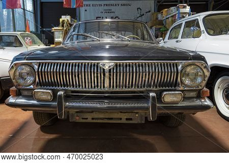 Zelenogorsk, Russia - January 27, 2023: Front Part Of The Soviet Car Gaz-24 Volga Close-up. Museum O