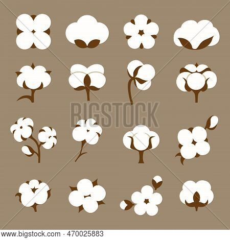 Cotton Flower Balls, Plant Icons. Organic Geometric Logo For Soft Fabric, Nature Light Agriculture S