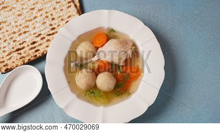 Jewish Chicken Broth With Kneidlach (balls Made With Matzo Meal). Matzo Ball Soup