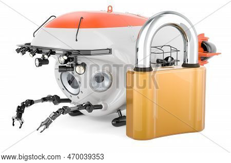 Bathyscaphe With Padlock, 3d Rendering Isolated On White Background