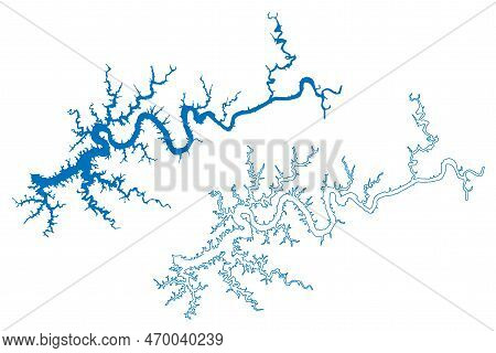 Lake Cumberland Reservoir (united States Of America, North America, Us, Usa, Kentucky) Map Vector Il