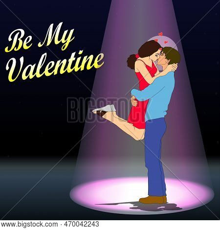 Newlyweds Dance In The Night Club. Vector Illustration. Be My Valentine - I Love You - Valentine Day