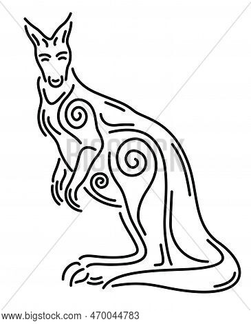 Beautiful Monochrome Linear Vector Illustration With Decorative Cartoon Cangaroo Silhouette Isolated