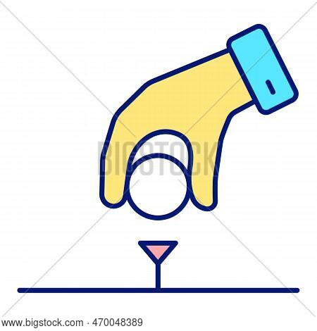 Hand Sets The Ball On The Stand Peder With A Golf Swing - Icon, Illustration On White Background, Co