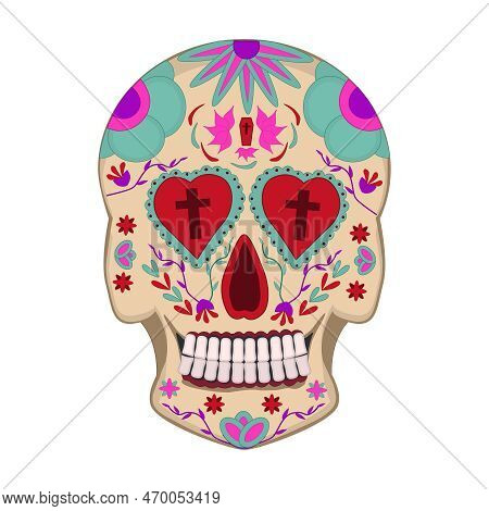 Mexican Sugar Skull Isolated On White Background. Dia De Los Muertos. Day Of The Dead. Mexico Folk C