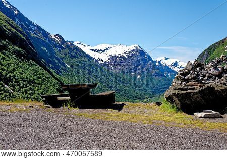 Travel Destination - Beautiful Landscape With Mountains Near Hellesylt, Norway