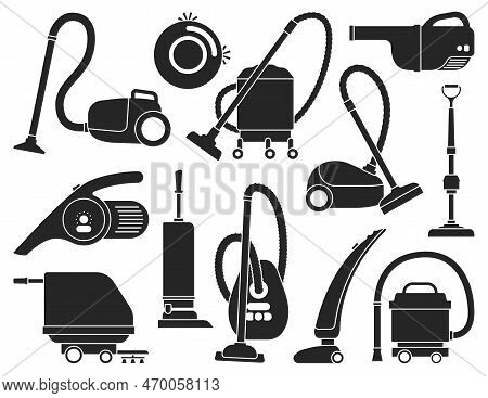 Vacuum Cleaner Vector Black Icon Set . Collection Vector Illustration Device Vac On White Background