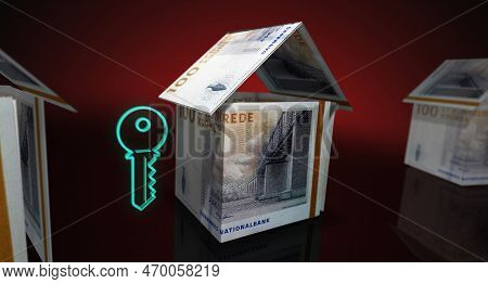 Danish Krone 100 Dkk Money Banknotes Paper House On The Table 3D Illustration