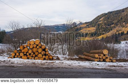 The Snowy Winter Landscape Near Sankt Margarethen In The Sankt Paul Im Lavanttal Municipality Of The