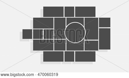 Collage Empty Frames On A Style Black Background. Templates For Photo Parts And For The Interior Wit